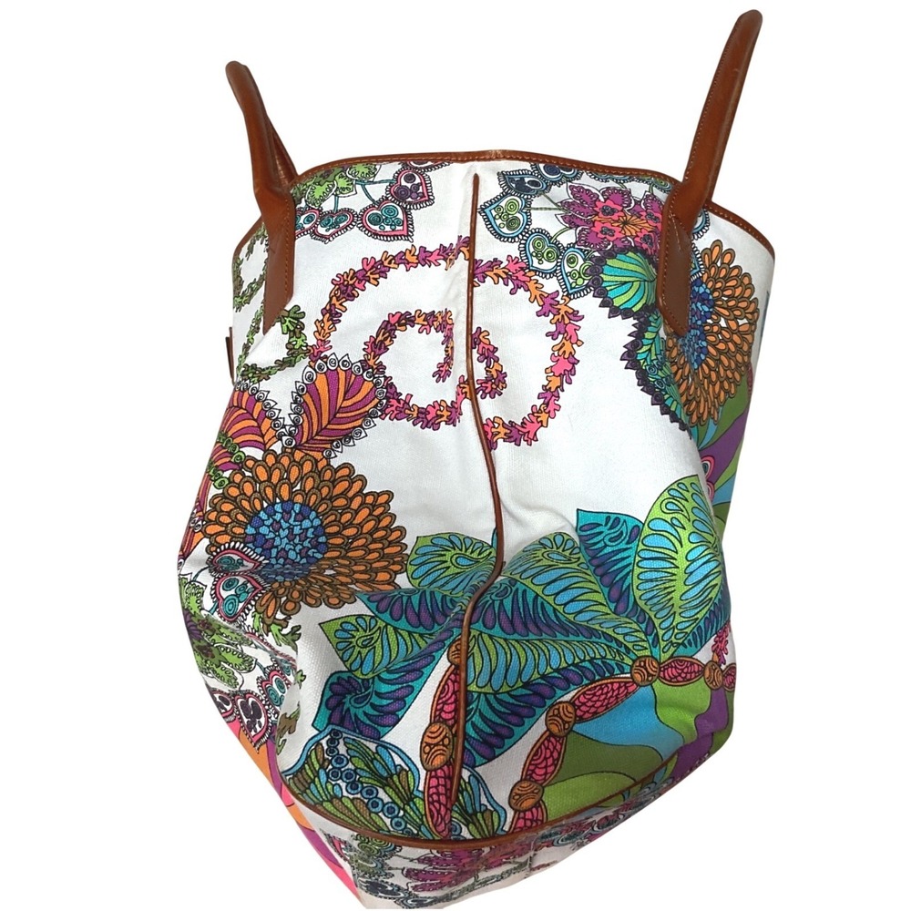 Trina Turk Women's Floral Printed Canvas Leather Trim Resort Sachet Bag One Size - Picture 10 of 15